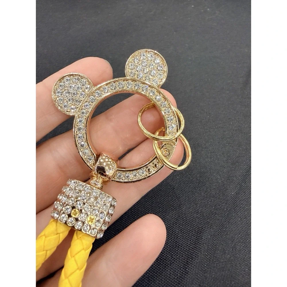 Leather‎ Braided Rope Keychain Pendant Key Car Holder Keyring Mickey Ears Yellow